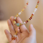 Buddha Stones Natural Golden Silk Jade Pumpkin Charm Wealth Luck Triple Wrap Bracelet