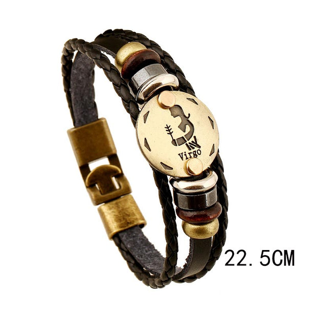 12 Constellations of the Zodiac Hematite Leather Charm Bracelet (Extra 30% Off | USE CODE: FS30) Bracelet BS 2