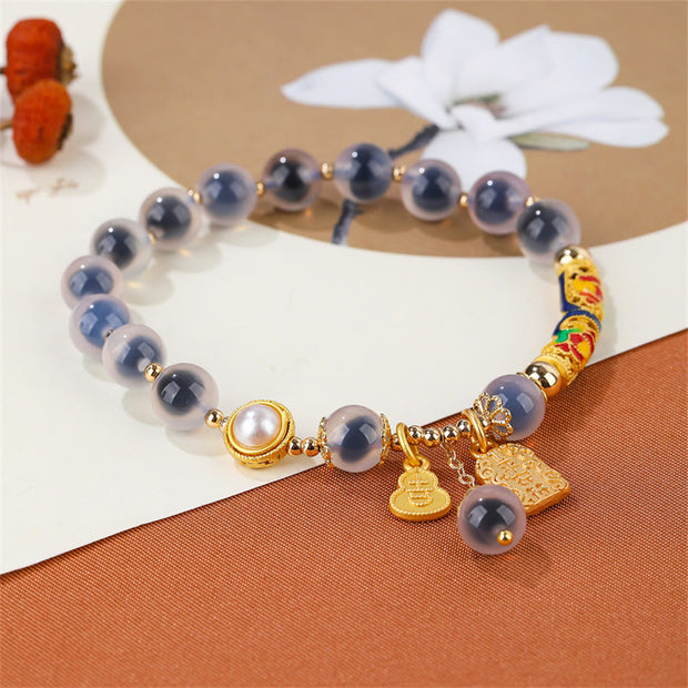 Buddha Stones Natural Blue Candy Agate Amulet Strength Bracelet