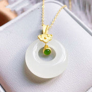 Buddha Stones Round White Jade Wishful Auspicious Cloud Blessing Luck Necklace Pendant Necklaces & Pendants BS 6