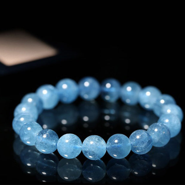 Buddhastoneshop Aquamarine Beads Peace Healing Bracelet