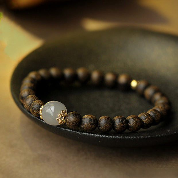 Buddha Stones Agarwood Jade Strength Calm Bracelet Bracelet BS 11