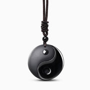 Buddha Stones Black Obsidian Taoism Five Sacred Mountains Nine-Character Mantra Carved Purification Yin Yang Necklace Pendant Necklaces & Pendants BS 2