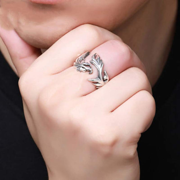 Buddha Stones Dragon Pattern Protection Strength Adjustable Ring Ring BS 3