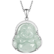 Buddha Stones 925 Sterling Silver Laughing Buddha Jade Luck Calm Necklace Chain Pendant Necklaces & Pendants BS 5