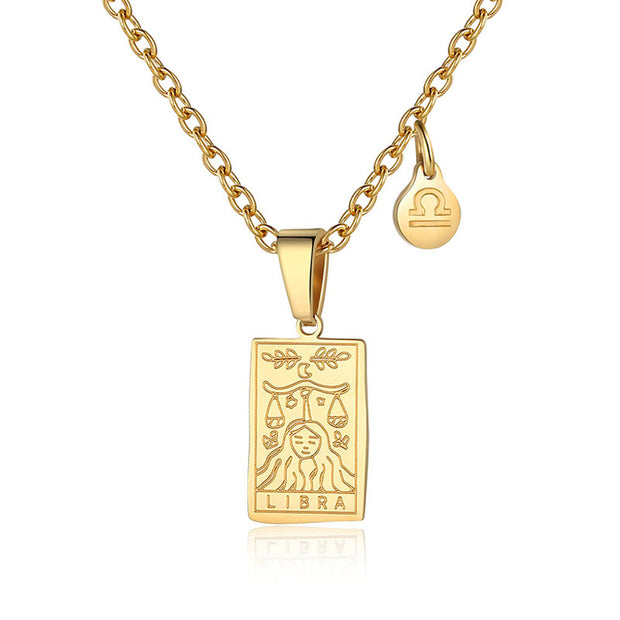 Buddha Stones 12 Constellations of the Zodiac Gold Rectangular Protection Necklace Pendant (Extra 35% Off | USE CODE: FS35)