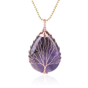 Buddha Stones Natural Quartz Crystal Tree Of Life Healing Energy Necklace Pendant Necklaces & Pendants BS Amethyst Rose Gold Tree