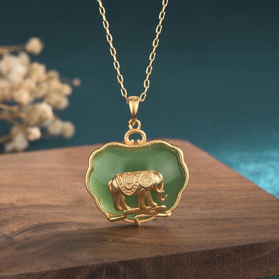 Buddha Stones Natural Jade Elephant Healing Necklace Pendant Necklaces & Pendants BS 24*30mm