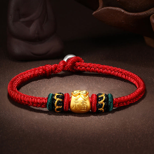 Buddha Stones 999 Gold Lucky Money Bag Fu Character Protection Handmade Eight Thread Peace Knot Bracelet