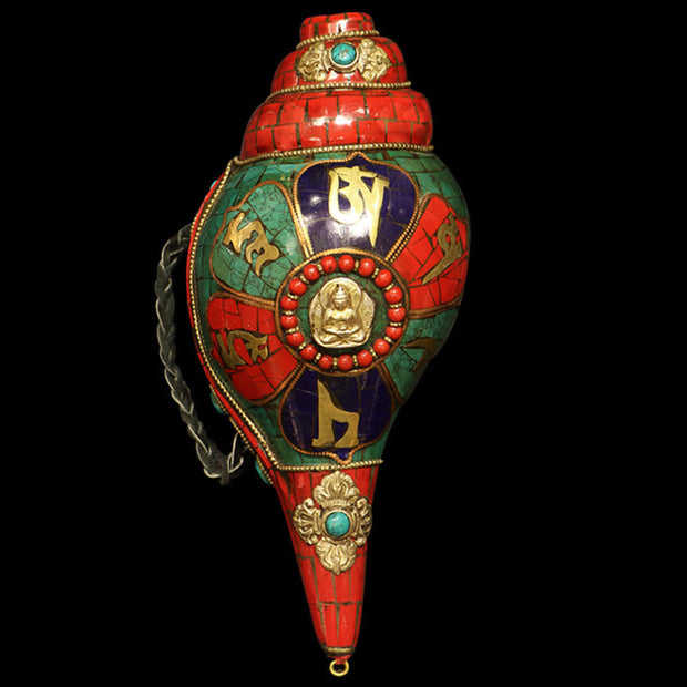 Buddha Stones Tibetan Handmade Shankha Om Mani Padme Hum Buddha Conch Shell Lucky Decoration