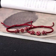 Buddha Stones Cinnabar PiXiu Blessing Copper Coin Peace Buckle Red String Bracelet Bracelet BS 1