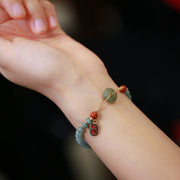 Buddha Stones Natural Hetian Jade Red Agate Peace Buckle Lucky Fortune Bracelet Bracelet BS 2