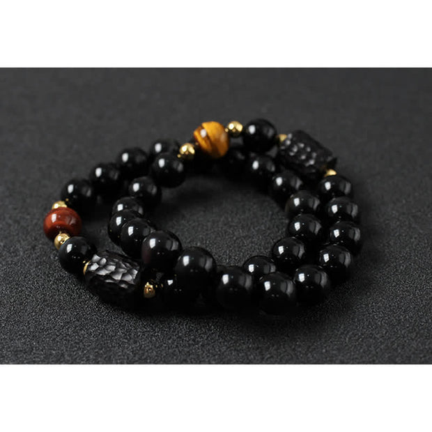 Black Obsidian Ebony Wood Red Tiger Eye Strength Couple Bracelet Bracelet BS 16