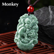 Buddha Stones Natural Jade 12 Chinese Zodiac Prosperity Necklace Pendant Necklaces & Pendants BS Monkey