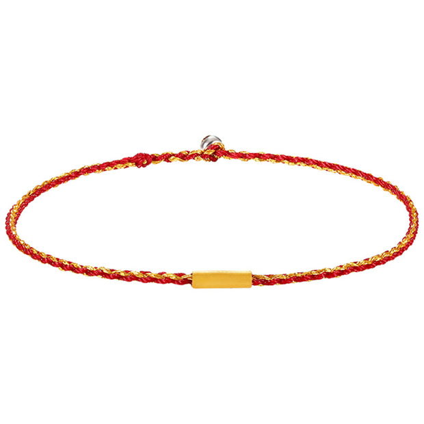 Buddha Stones 999 Gold Bead Handmade Four Thread Wishful Knots Braided Protection Bracelet