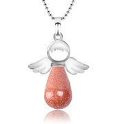 Buddha Stones Little Angel Wings Natural Crystal Luck Necklace Pendant Necklaces & Pendants BS Brown Sand