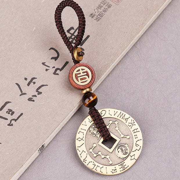 Buddha Stones Feng Shui Taoism Yin Yang Symbol Constellations Copper Coin Balance Key Chain Necklace Key Chain BS 3