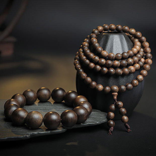 Buddha Stones 108 Mala Beads Agarwood Peace Strength Calm Bracelet Bracelet Mala BS 14