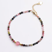Buddha Stones Natural Colorful Tourmaline Strawberry Quartz Bead Positive Love Bracelet Bracelet BS 2