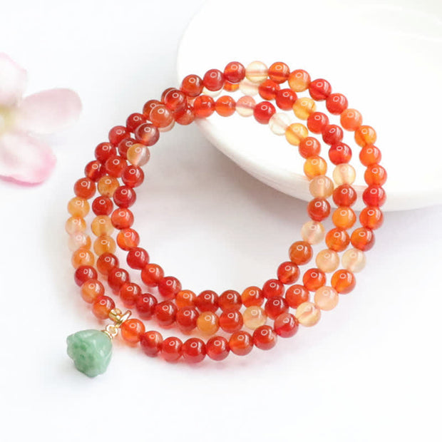 Buddha Stones Natural Red Agate Jade Lotus Confidence Blessing Auspicious Bracelet Bracelet BS Red Agate (Confidence ♥ Calm)