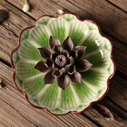 Buddha Stones Lotus Pattern Healing Ceramic Incense Burner Decoration Incense Burner BS Lotus Green Clay Flower