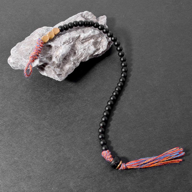 Buddha Stones Handmade Tibetan Black Onyx Tassel Bracelet Bracelet BS 5
