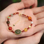 Buddha Stones 925 Sterling Silver Natural Hetian Jade Amber Red Agate Crystals Luck Bracelet Bracelet BS Hetian Jade Lotus&Amber&Red Agate&Pearl