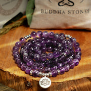 Buddha Stones Natural Amethyst Purification Mala Bracelet Bracelet BS 5