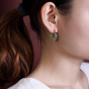 Buddha Stones Round Jade Cyan Jade Prosperity Luck Drop Earrings Earrings BS 10