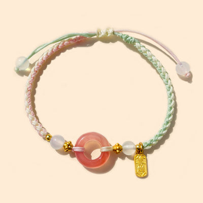 Buddha Stones Peace And Joy Agate Peace Buckle Auspicious Handmade Braided Bracelet