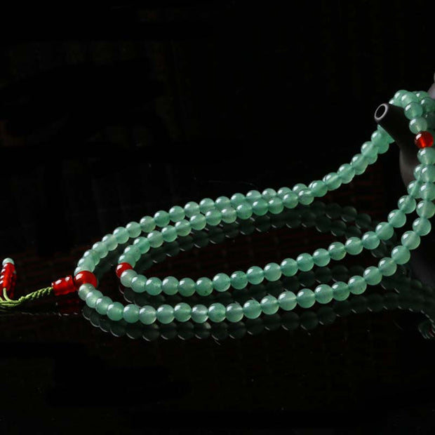 Buddha Stones 108 Beads Green Aventurine Red Agate Luck Mala Bracelet Mala Bracelet BS 9