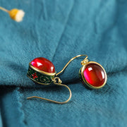 Buddha Stones Round Red Corundum Confidence Hook Drop Dangle Earrings Earrings BS 5