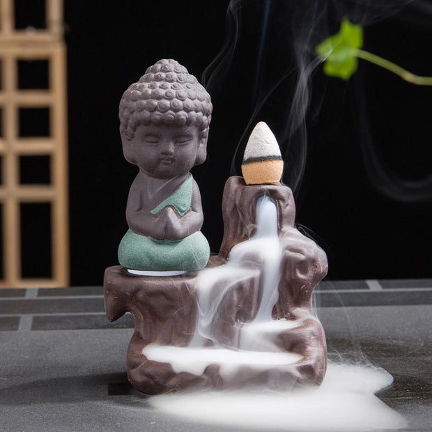 Buddha Stones  Backflow Smoke Fountain Ceramic Blessing Incense Burner Decoration Decorations Incense Burner BS Green