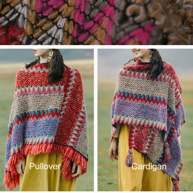 Buddha Stones Tibetan Shawl Knitting Warm Cloak Tibetan Tassel Scarf Tibetan Shawl BS 14