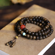 Buddha Stones 108 Mala Beads Agarwood Red Agate Turquoise Peace Meditation Bracelet Bracelet Mala BS 7