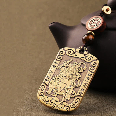 Buddha Stones God of Wealth Zhao Gongming Copper Protection Necklace Pendant Key Chain Necklaces & Pendants BS Key Chain