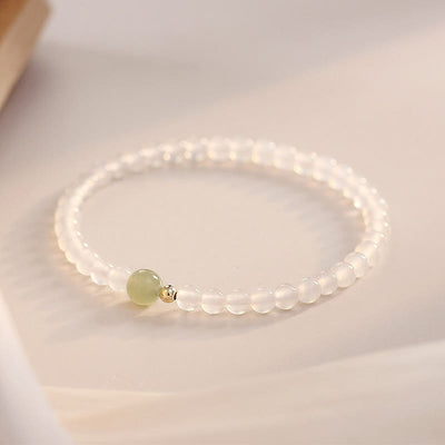 Buddha Stones Natural White Agate Jade Luck Protection Bracelet Bracelet BS White Agate(Wrist Circumference 15cm)