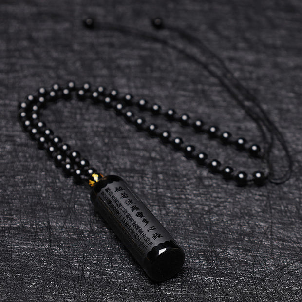 Buddha Stones Natural Black Obsidian Heart Sutra Purification Necklace Pendant Necklaces & Pendants BS 7