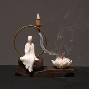 Buddha Stones Ceramic Lotus Healing Meditation Incense Burner Decoration Decorations Incense Burner BS White Buddha
