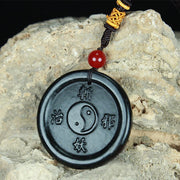 Buddha Stones Natural Hetian Cyan Jade Yin Yang Luck Harmony Necklace Pendant Necklaces & Pendants BS 2