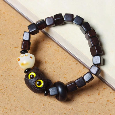 Buddha Stones Ebony Wood Cute Cat Bodhi Seed Paw Claw Square Beads Calm Bracelet Bracelet BS Ebony Wood(Balance♥Calm)(Wrist Circumference 14-16cm)