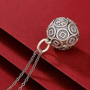 Buddha Stones 990 Sterling Silver Fu Character Copper Coin Luck Fortune Chain Necklace Pendant