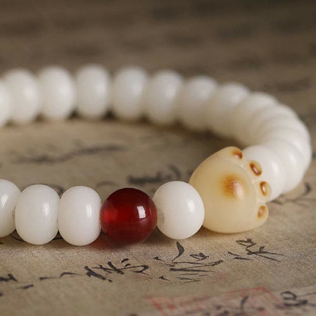 Buddha Stones Natural Bodhi Seed Lovely Paw Lucky Cat Bracelet