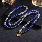 Buddha Stones Lazurite Picasso Jasper Amazonite Rhodonite Apatite Positive Lotus Prayer Bead Bracelet