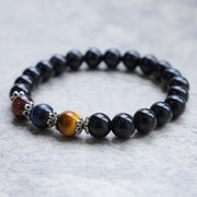 Natural Black Obsidian Tricolor Tiger Eye Strength Bracelet