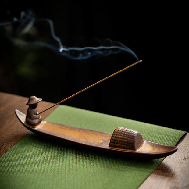 Buddha Stones A Lonely Fisherman Afloat Ceramic Healing Incense Burner