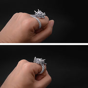 Buddha Stones 990 Sterling Silver Vintage Dragon Design Luck Protection Strength Adjustable Ring Ring BS 7