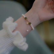 Buddha Stones Natural Pearl Hetian Jade Happiness Wisdom Bead Bracelet Bracelet BS 3