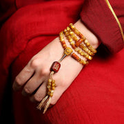 Buddha Stones 108 Mala Beads Natural Tiger Eye Copper Dorje Protection Tassel Bracelet Mala Bracelet BS 3