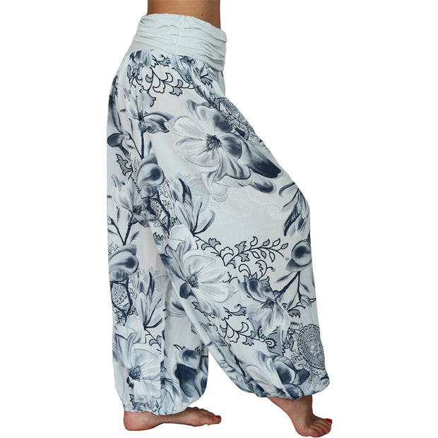 Buddha Stones Flower Leaves Pattern Loose Harem Trousers Women's Yoga Pants